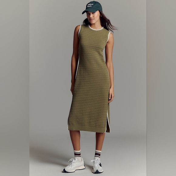 Varley Dresses & Skirts - NWT Varley Dwight Knit Midi Dress- Olive With Cream Trim